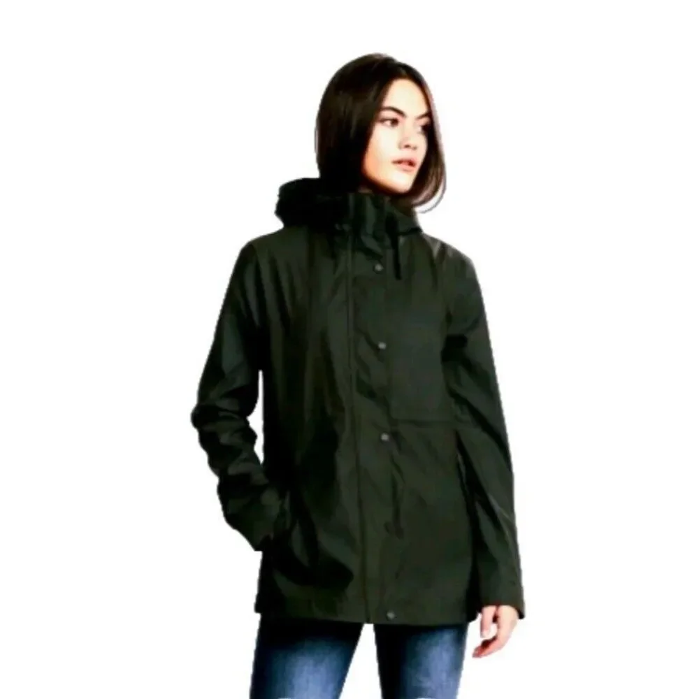 HUNTER Women's XL Cotton Smock Hooded Rain Jacket Water Resistant Black NWT - Picture 3 of 13